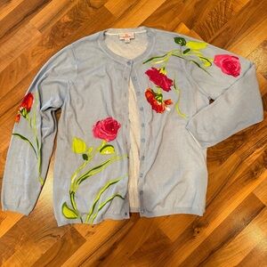 Quacker factory‎ women’s floral rhinestone sparkle cardigan blue pink large